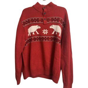 Chaps Cotton Red Mock Neck Polar Bear Fair Isle Knit Sweater Size XXL